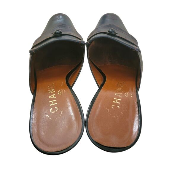 Chanel Vintage Black Leather CC Logo Kitten Heel Slip-On Mules 36.5 6 Heels - Picture 6 of 15